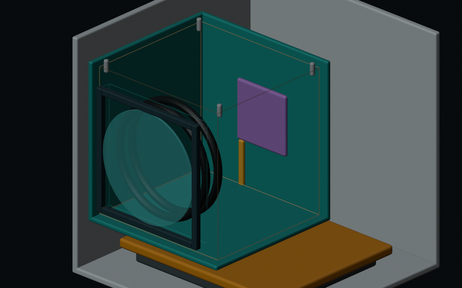 Optical-bay cutaway showing the LWIR window, two baffles, cassette, reserved optical-core volume, and detector mount.